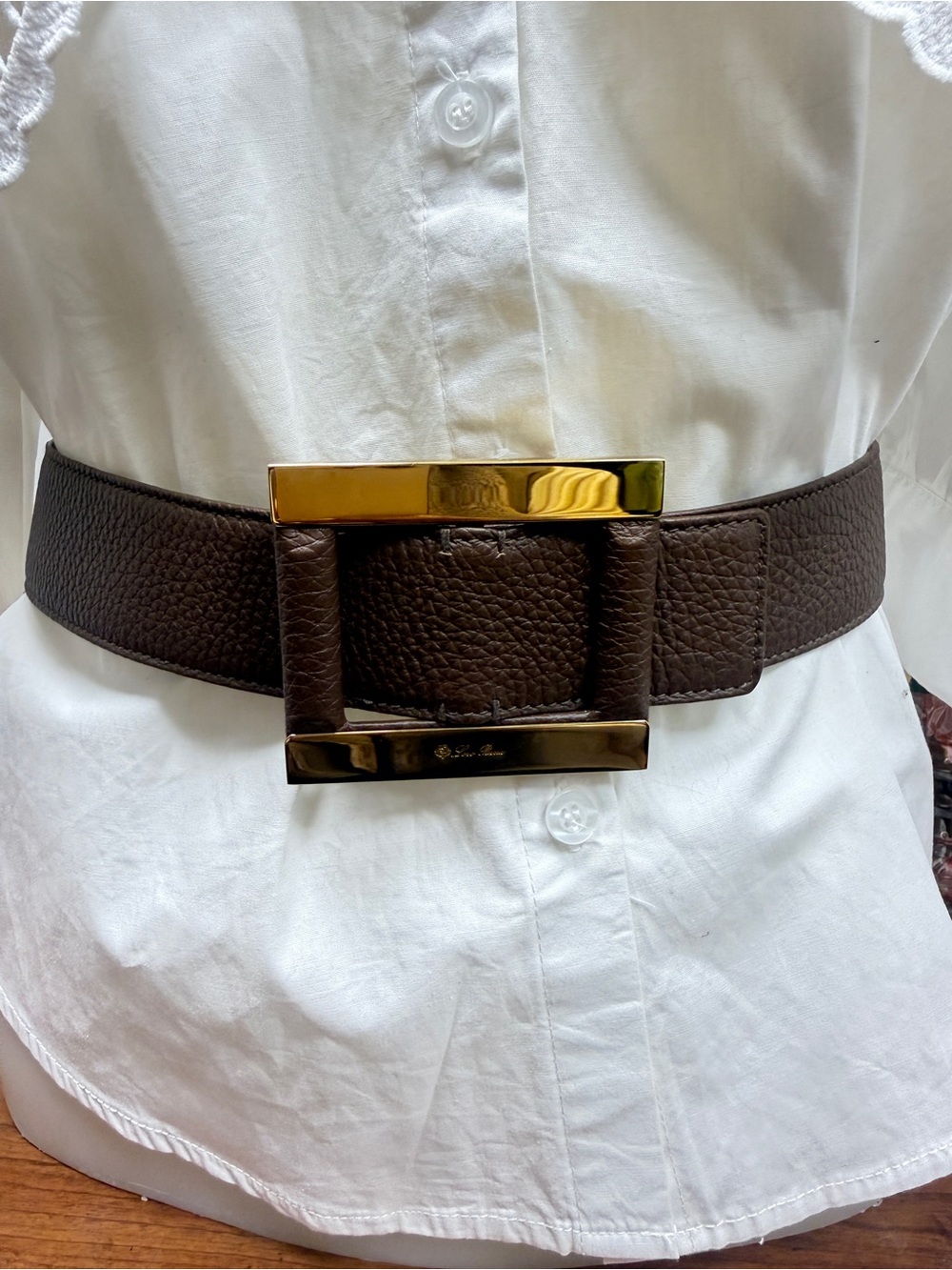 Loro Piana Dark Brown Leather Belt Bag with Gold Buckle